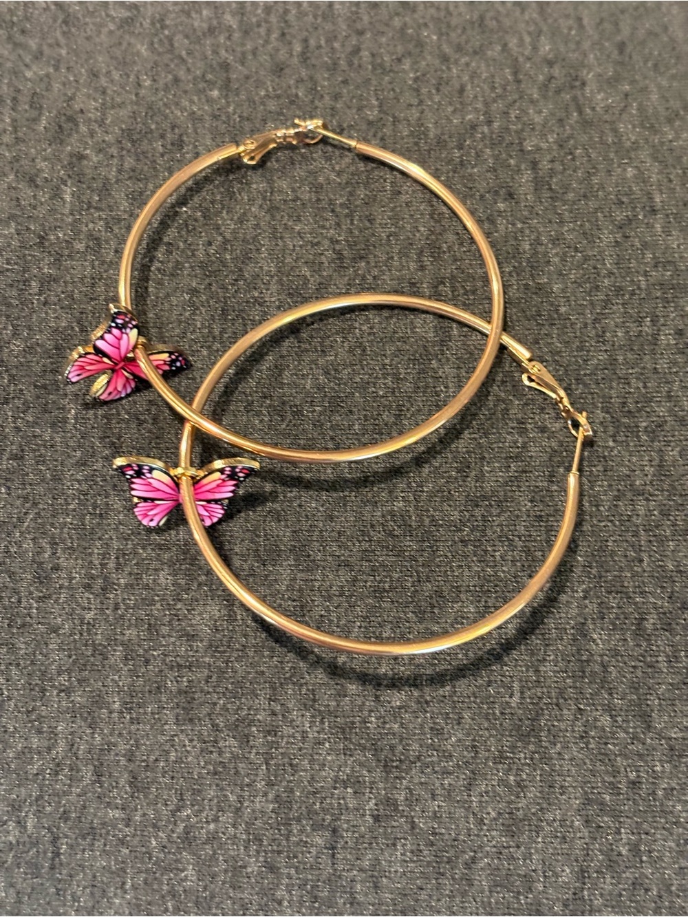Hoop Earrings with Pink Butterfly Charm